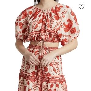 FARM Rio Vibrant Red and Cream Floral Blouse
